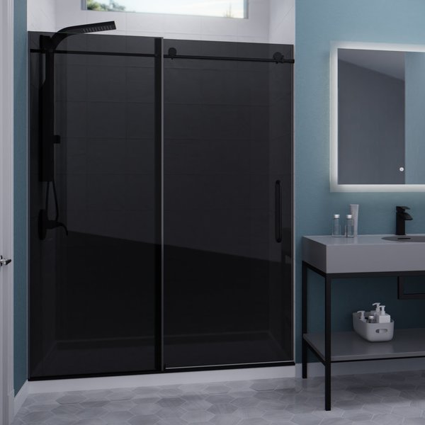 Anzzi Leon 60 in. x 76 in. Tinted Sliding Shower Door in Matte Black SD-AZ8077-02MBT